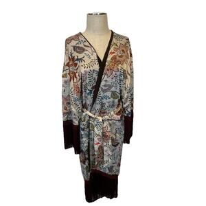 Zara TRF Kimono Robe Jacket S/M Floral Print Fringe Boho Lounge Duster NWT